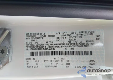 2018 Ford Escape Sel from USA, damaged, VIN 1FMCU9HD2JUA57836